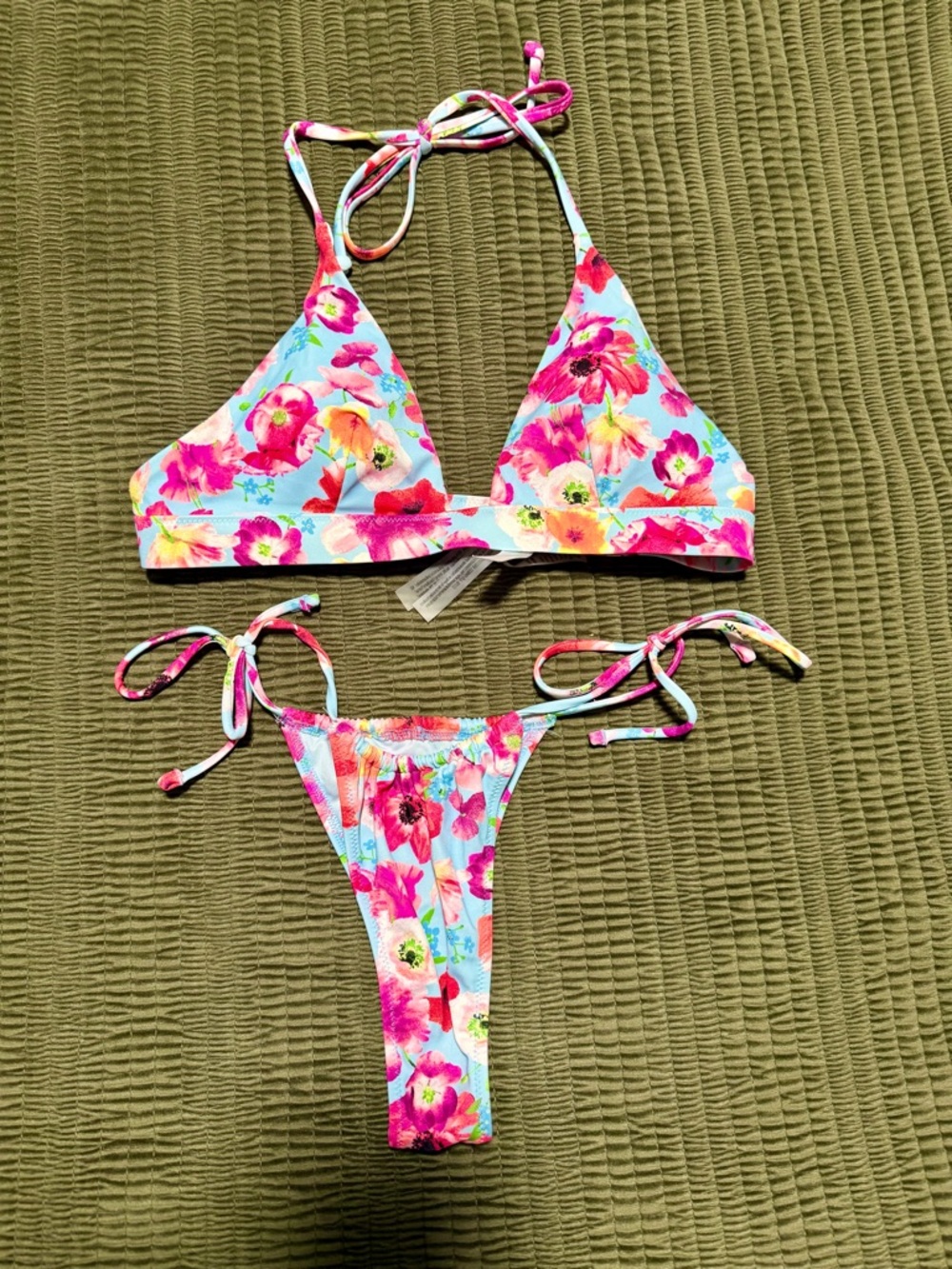 Victoria's Secret Light Blue Floral Tie-Side Bikini Bottom